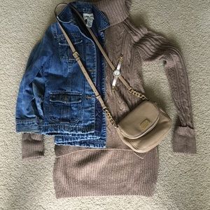 Brown Cable-Knit Turtleneck